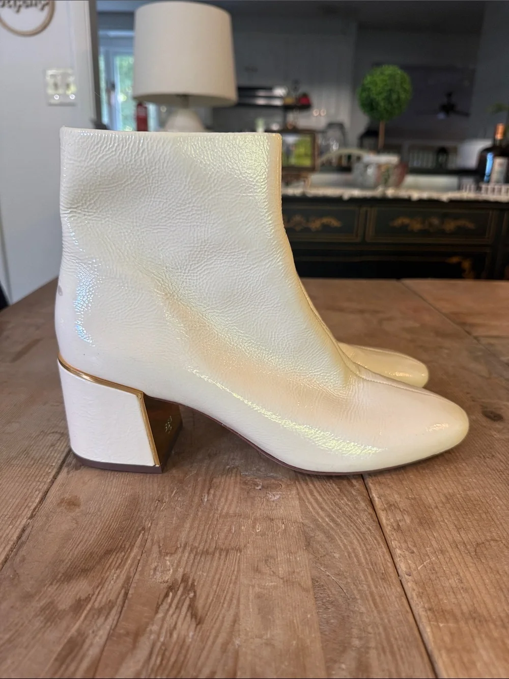 Tory Burch Iridescent Cream Ankle Boots